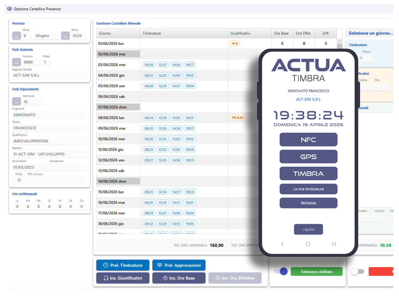 Software ACTUA Presenze — Dashboard gestionale